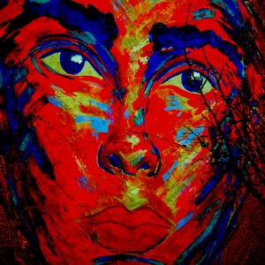Streetart représentant un visage aux couleurs rouges, bleu vert - France  - collection de photos clin d'oeil, catégorie streetart